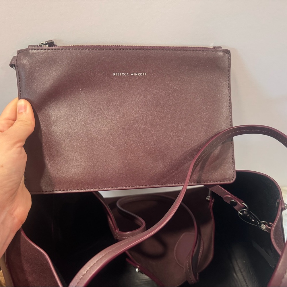 Rebecca Minkoff Large Suede Tote Bag Plum + Matching Pouch Dust Bag Included - Picture 4 of 5